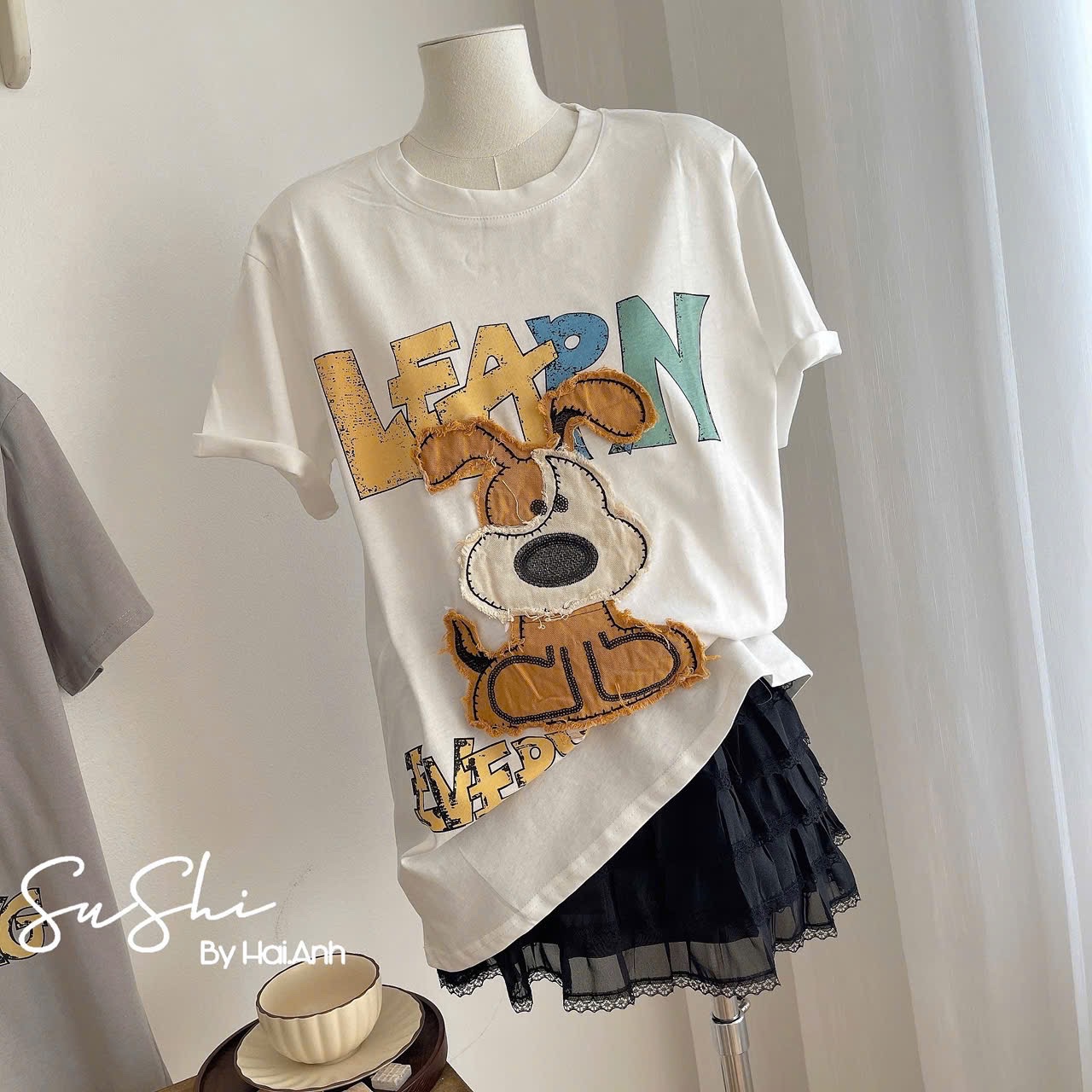 ÁO PULL CỘC HÌNH CÚN NỔI LEARN QCCC