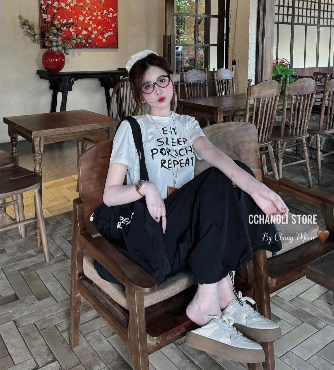 SÉT 3CT ÁO CỘC TRẮNG IN CHỮ MIX QUẦN BOM KÈM TÚI