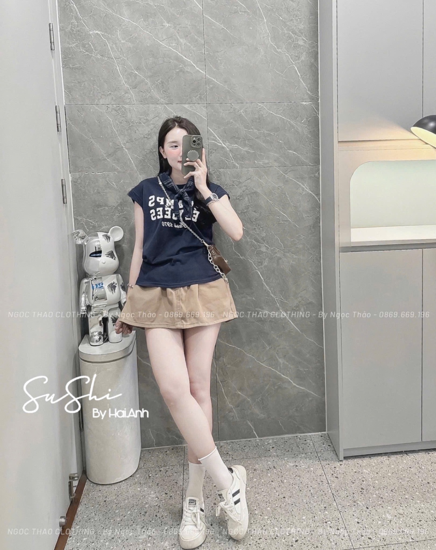 ÁO PULL CỘC TAY HẾN CHARM KÈM KHĂN QCCC