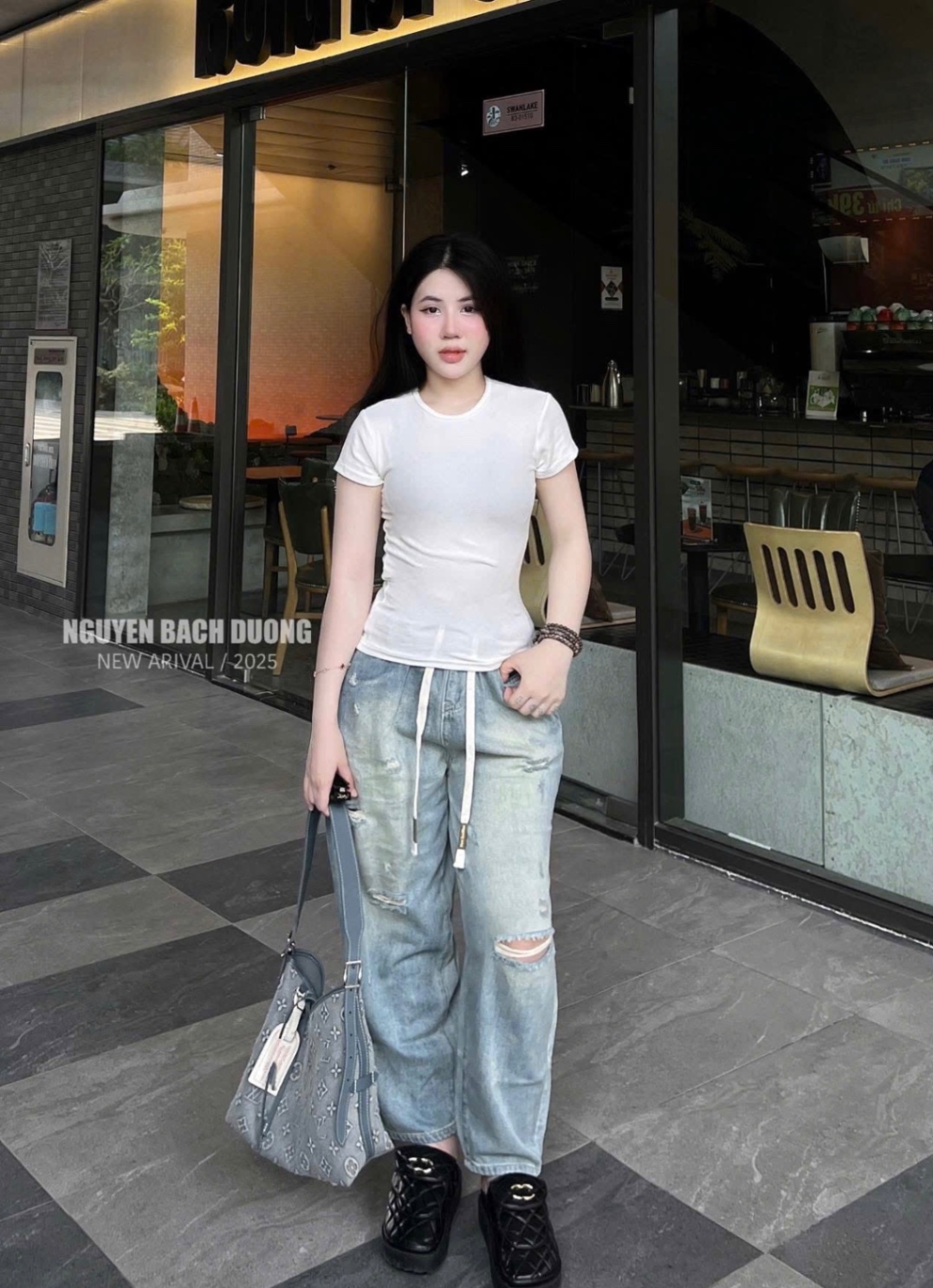 QUẦN JEAN BAGGY XANH RÁCH GỐI BUỘC DÂY