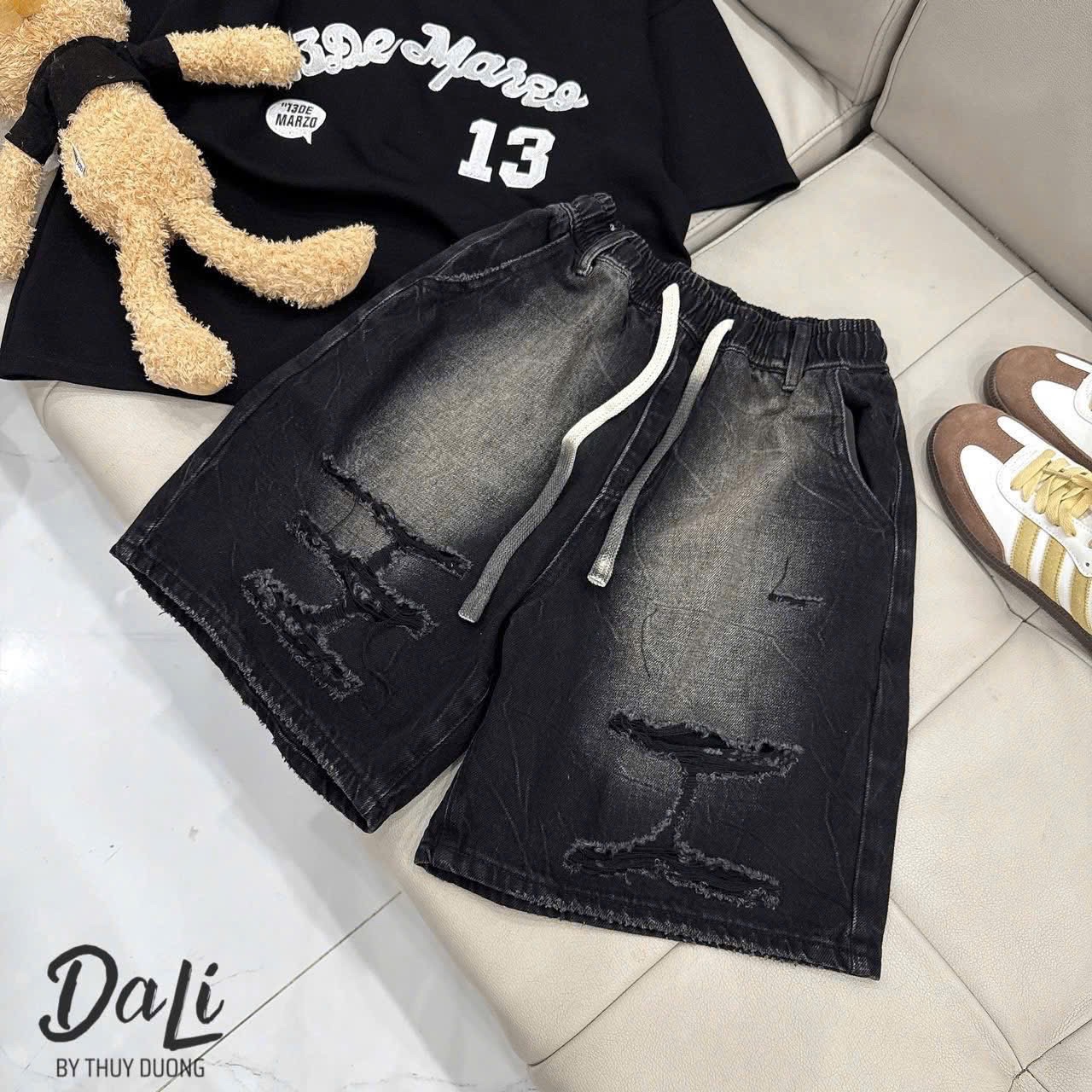 QUẦN SOOC JEAN NGỐ KHÓI CẠP CHUN DÂY TRÂNG