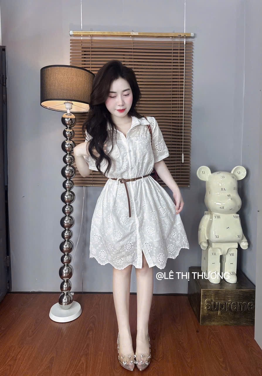 VÁY THÔ HOA ĐỤC LỖ QC KÈM ĐAI
