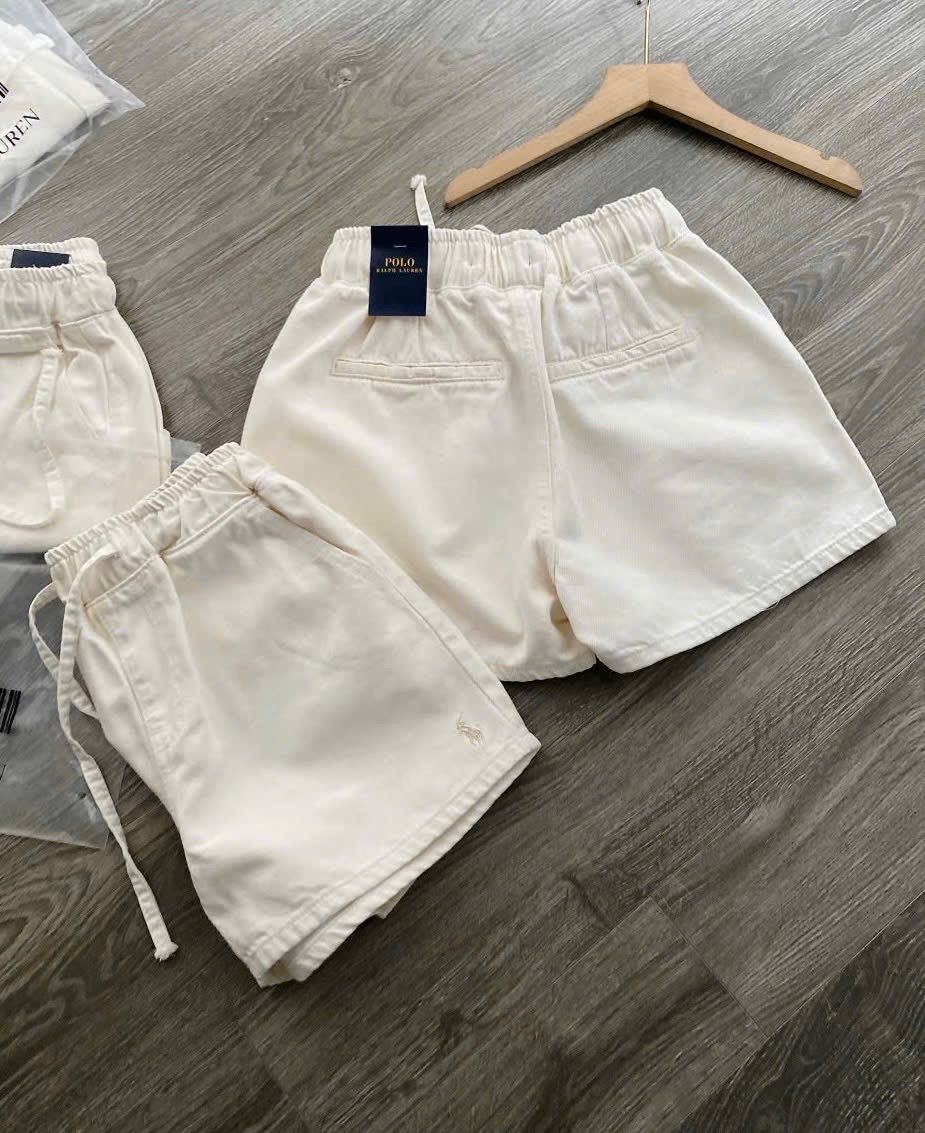 QUẦN SOOC JEAN POLO THÊU NGỰA MÀU KEM CẠP CHUN VNXK