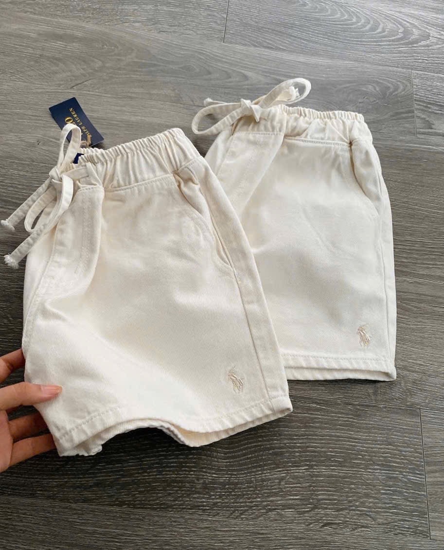 QUẦN SOOC JEAN POLO THÊU NGỰA MÀU KEM CẠP CHUN VNXK