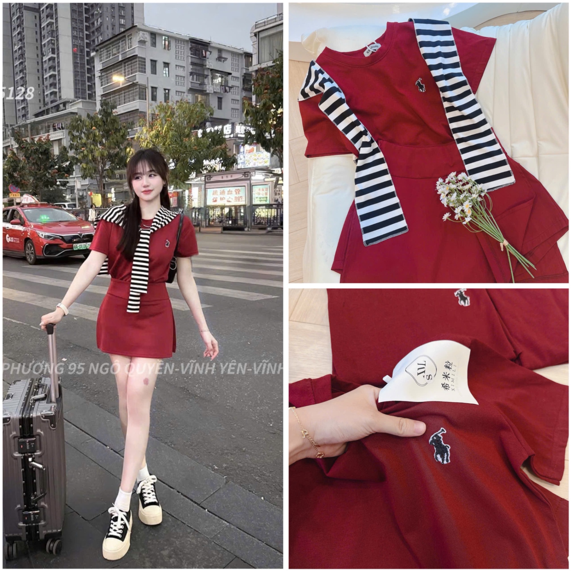 SET ÁO CỘC ĐỎ MIX CV XẺ SƯỜN MIX KHĂN