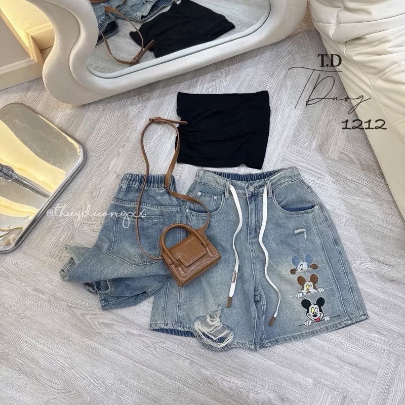 QUẦN SHORT JEAN XANH THÊU MICKY