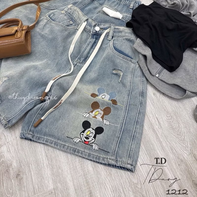 QUẦN SHORT JEAN XANH THÊU MICKY