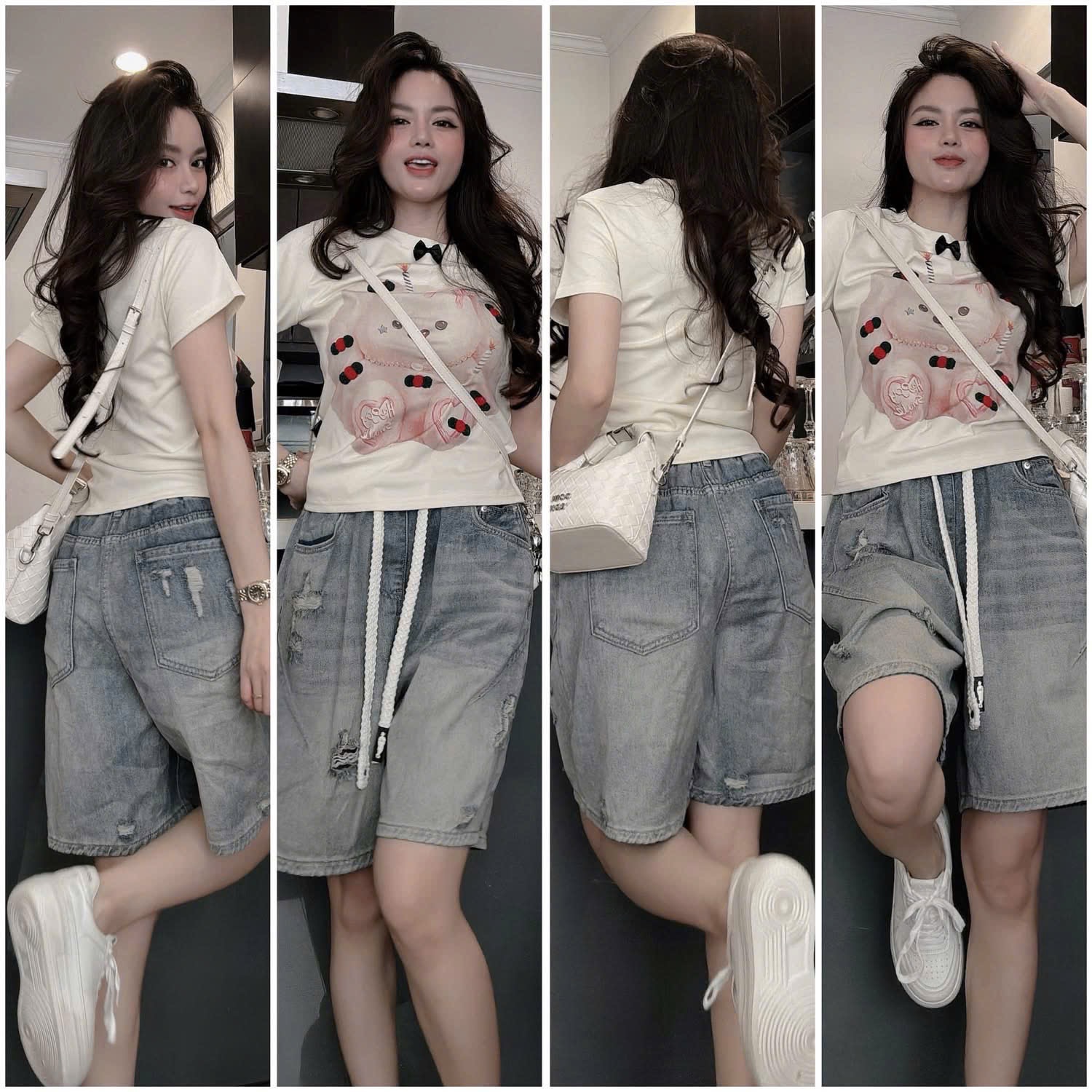 SET ÁO PULL CỘC BE HÌNH MÈO QUẦN JEAN