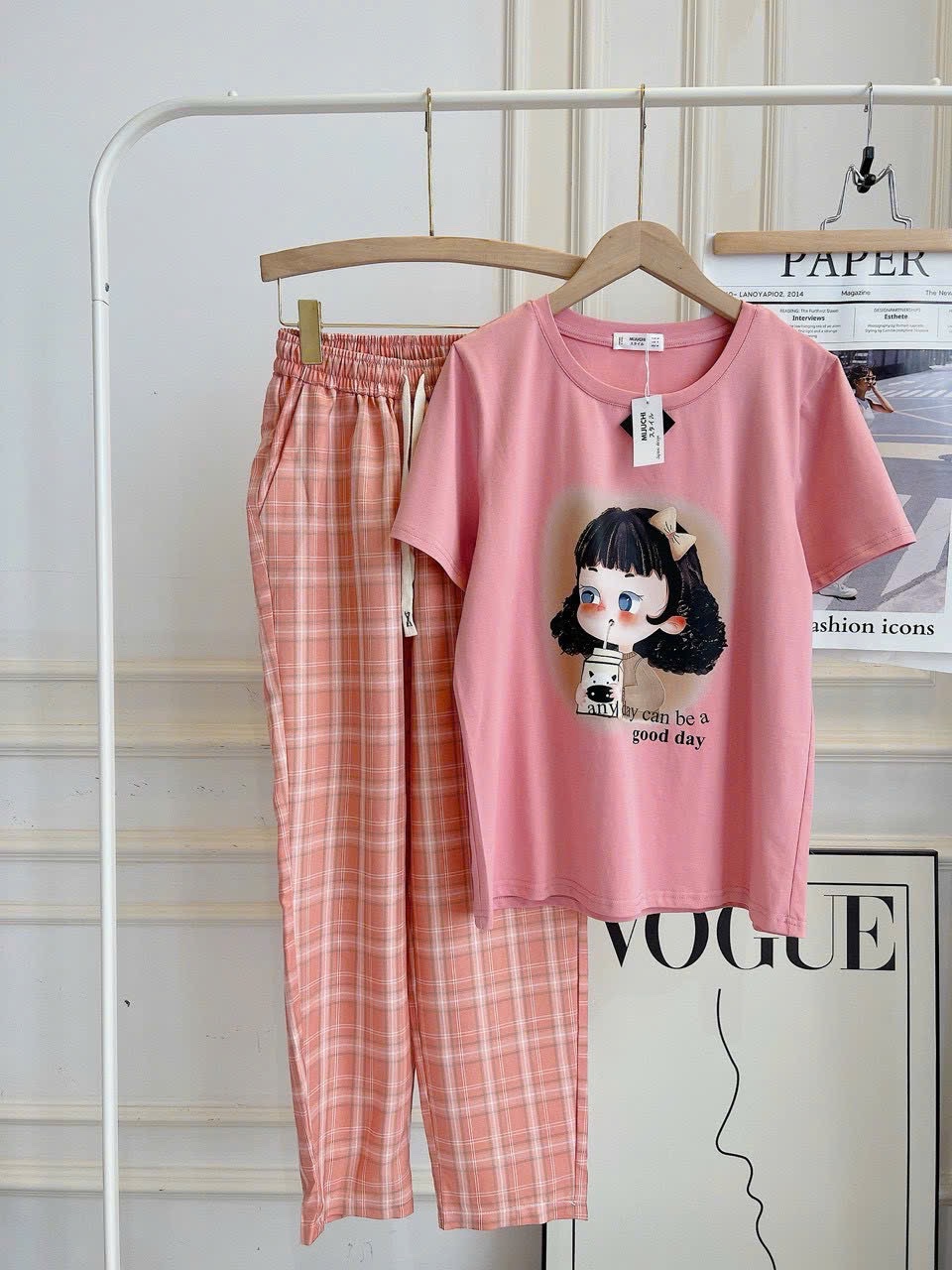 XẢ KHO BỘ CỘC CÔ GÁI QUẦN KẺ TRẮNG ĐỎ HỒNG