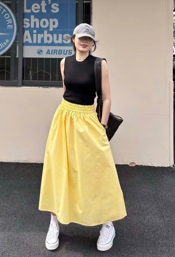 SET ÁO ĐEN MIX CV MIDI MÀU VÀNG