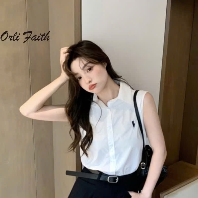 ÁO SƠ MI TRẮNG CỔ ĐỨC XN THÊU NGỰA