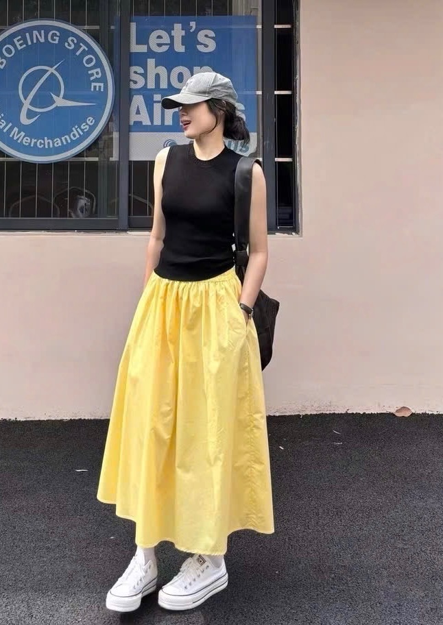 SET ÁO ĐEN MIX CV MIDI MÀU VÀNG