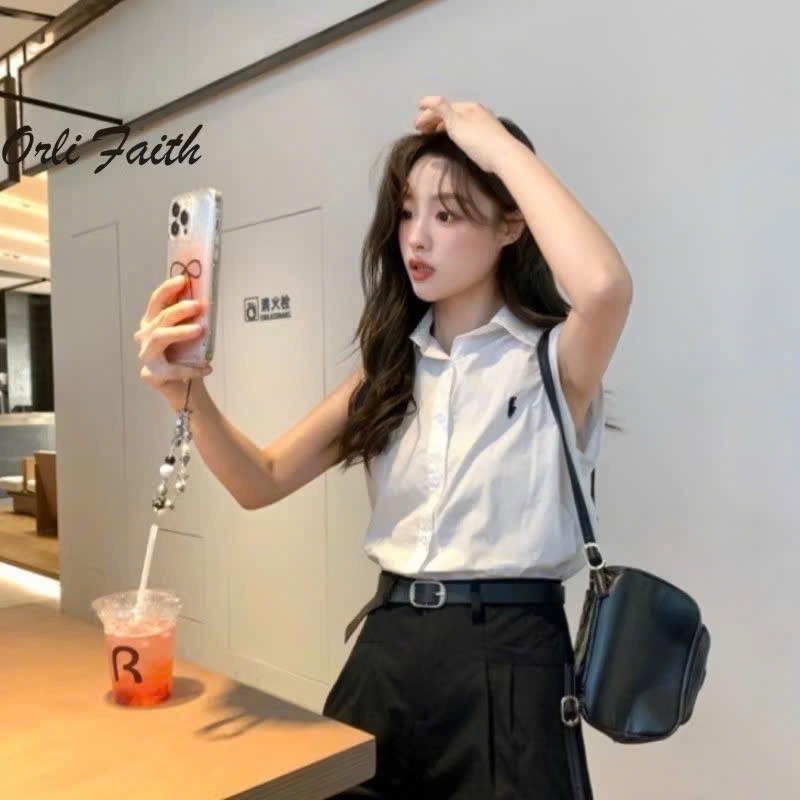 ÁO SƠ MI TRẮNG CỔ ĐỨC XN THÊU NGỰA