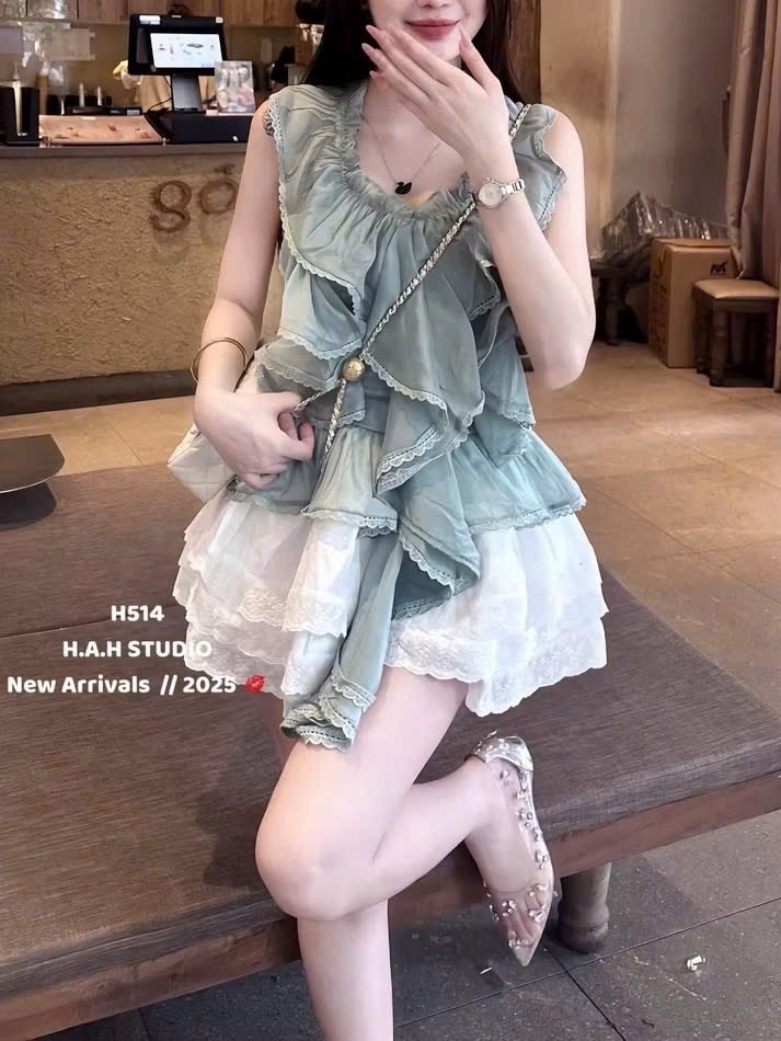 ÁO TƠ BÈO TẦNG PHỐI REN