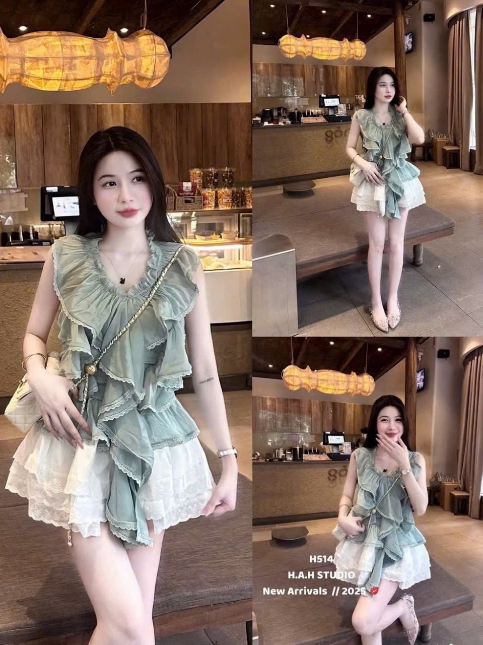 ÁO TƠ BÈO TẦNG PHỐI REN