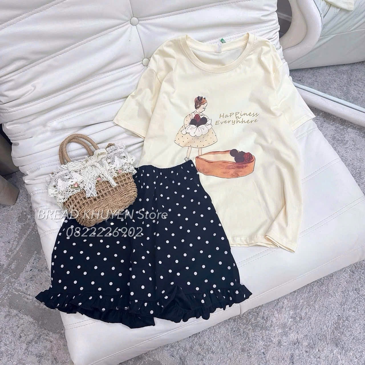 SET ÁO CỘC BE CÔ GÁI MIX QUẦN CHẤM BI