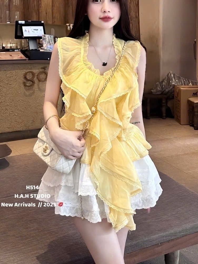 ÁO TƠ BÈO TẦNG PHỐI REN
