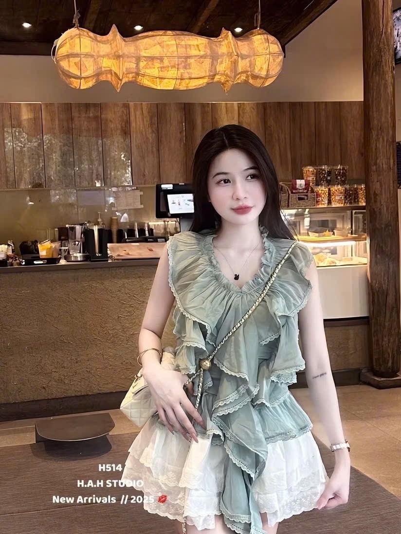 ÁO TƠ BÈO TẦNG PHỐI REN