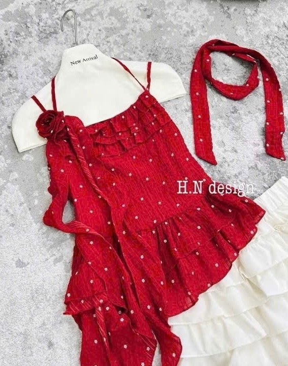 SET ÁO ĐŨI ĐỎ HOA TẾT MIX CV TẦNG