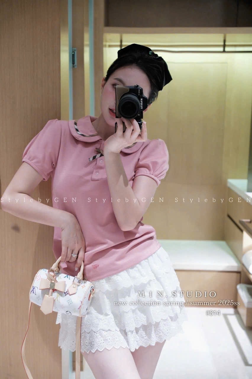 ÁO POLO HỒNG CỔ SEN PHỐI BBR