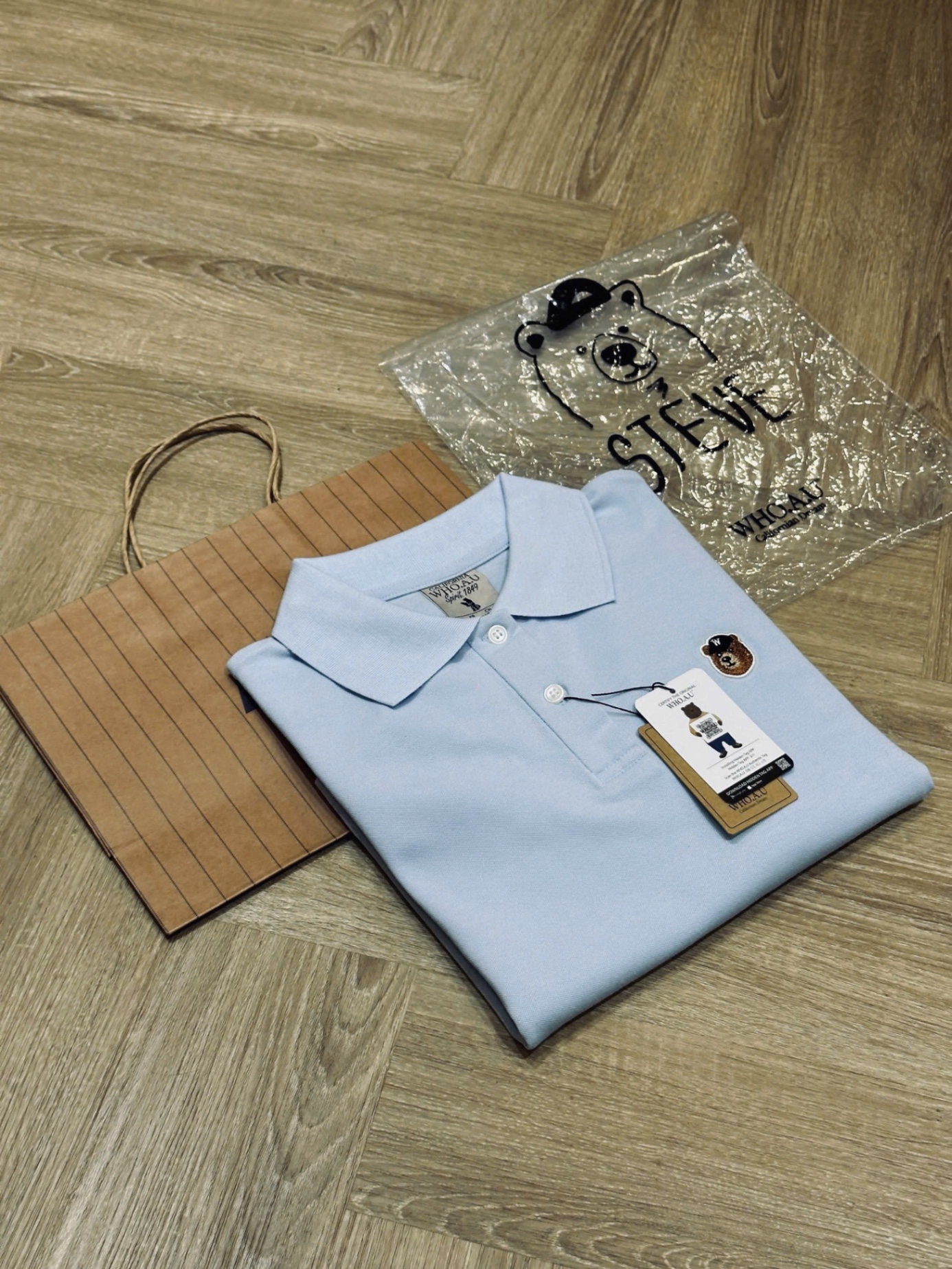 Hang nha may - ÁO POLO GẤU WHOU TONE XANH STEVE