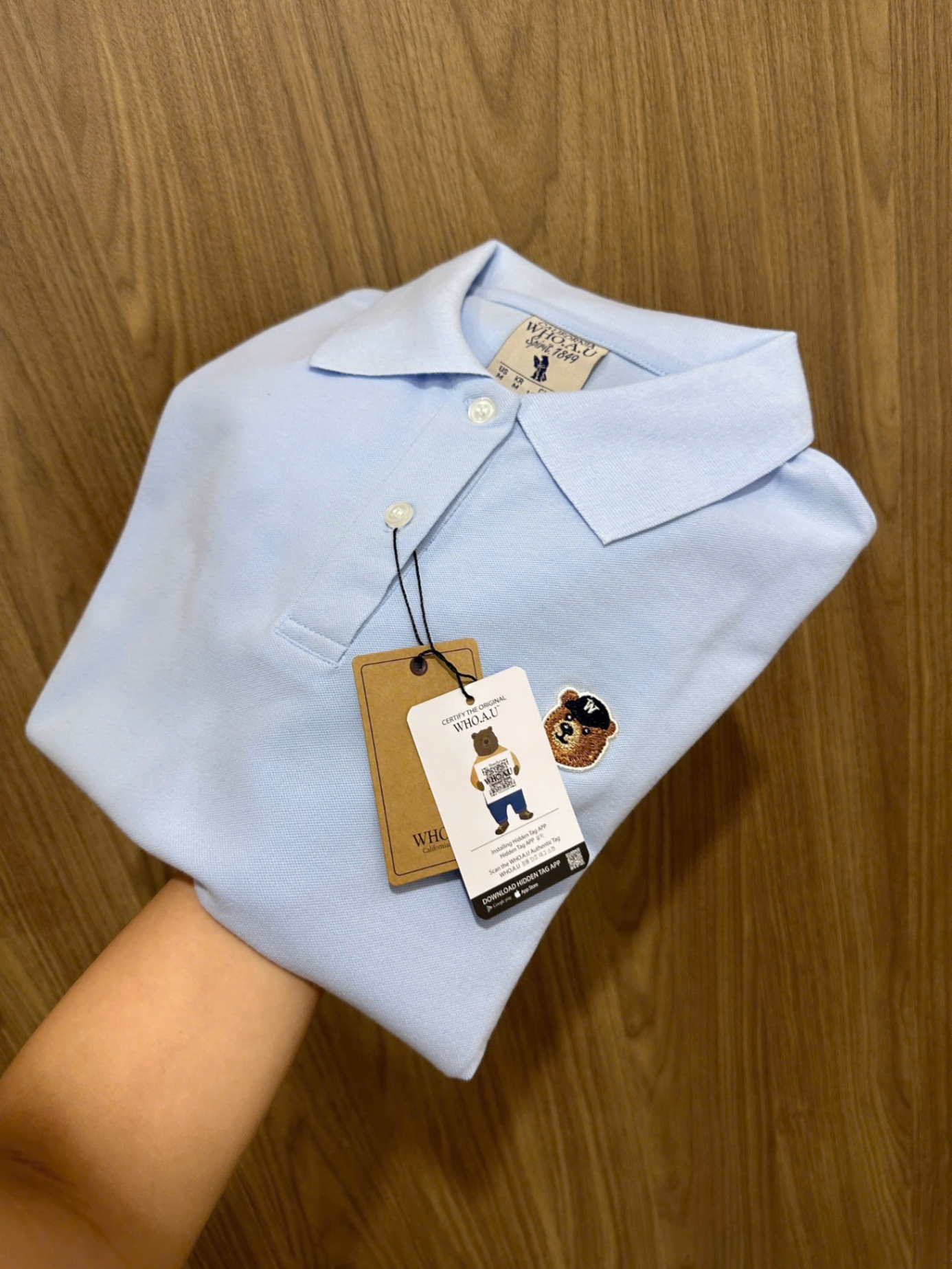 Hang nha may - ÁO POLO GẤU WHOU TONE XANH STEVE