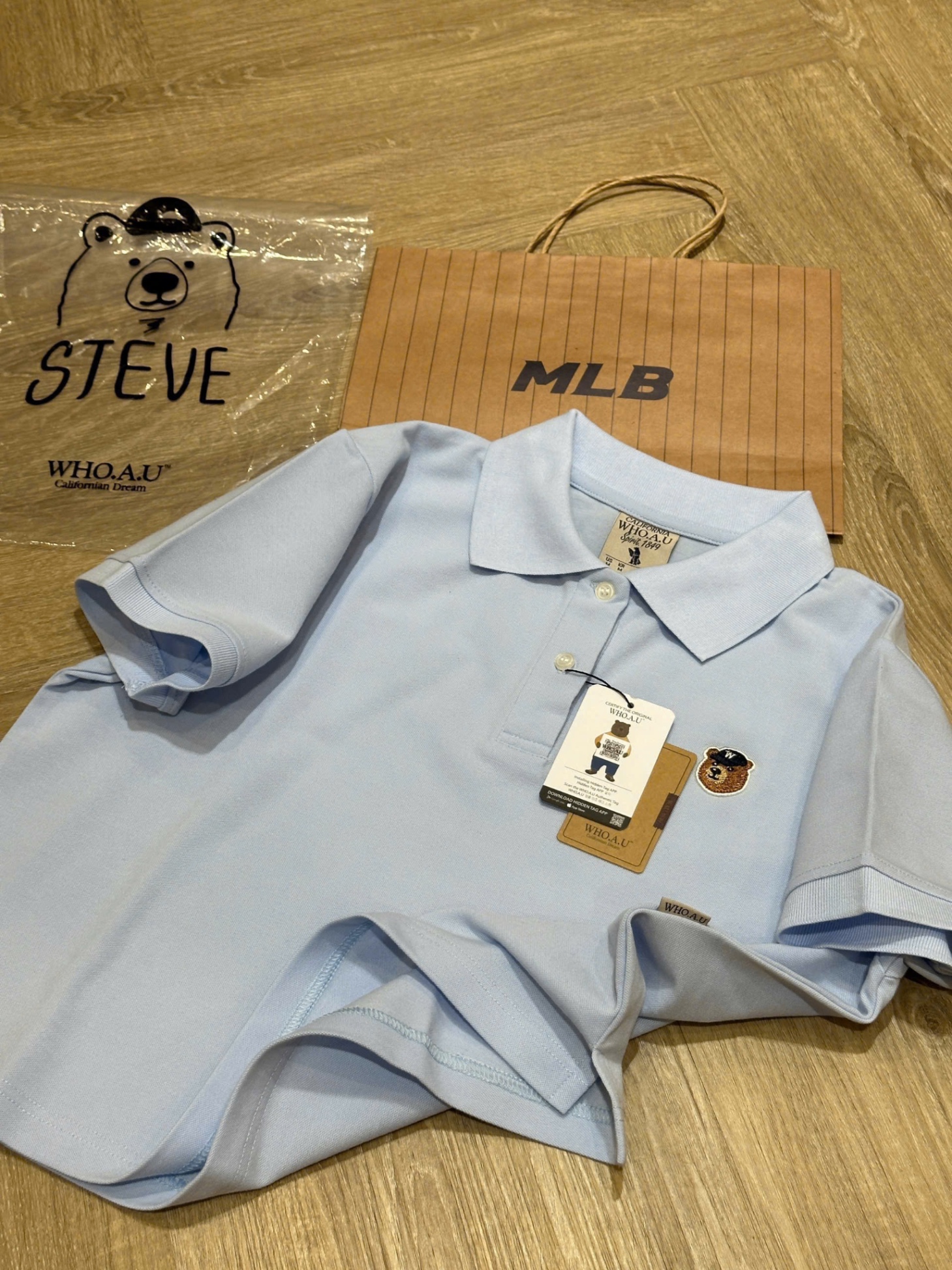 Hang nha may - ÁO POLO GẤU WHOU TONE XANH STEVE