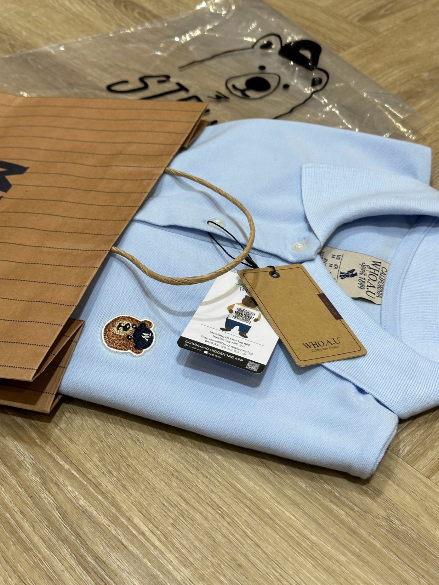 Hang nha may - ÁO POLO GẤU WHOU TONE XANH STEVE