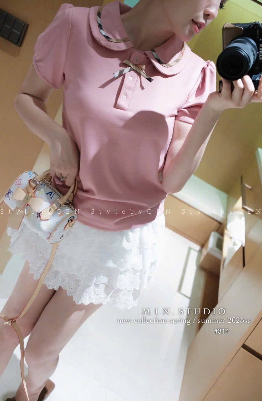 ÁO POLO HỒNG CỔ SEN PHỐI BBR