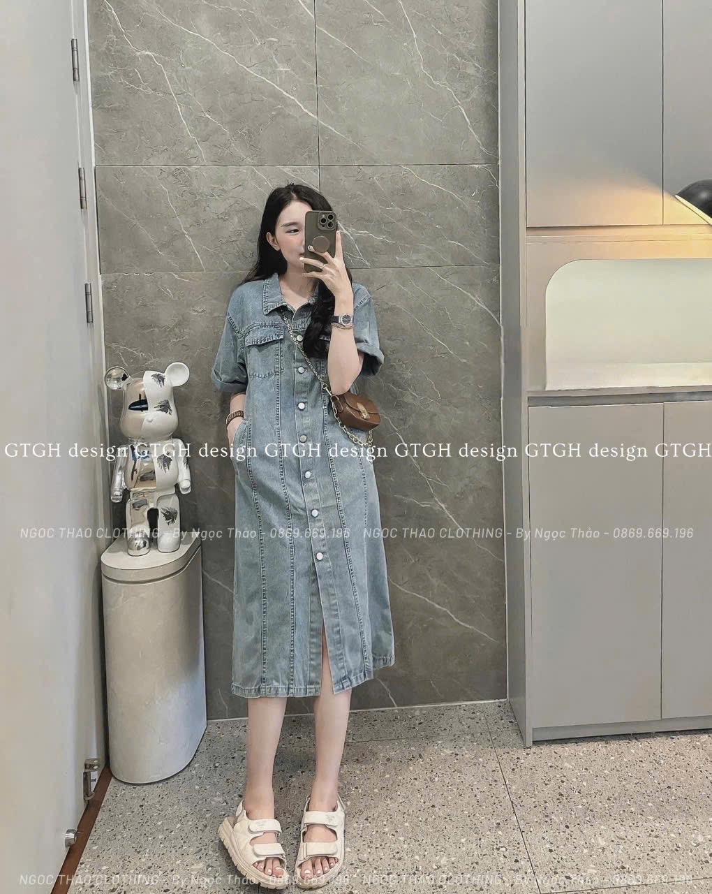 VÁY BÒ SUÔNG XANH TÚI NGỰC