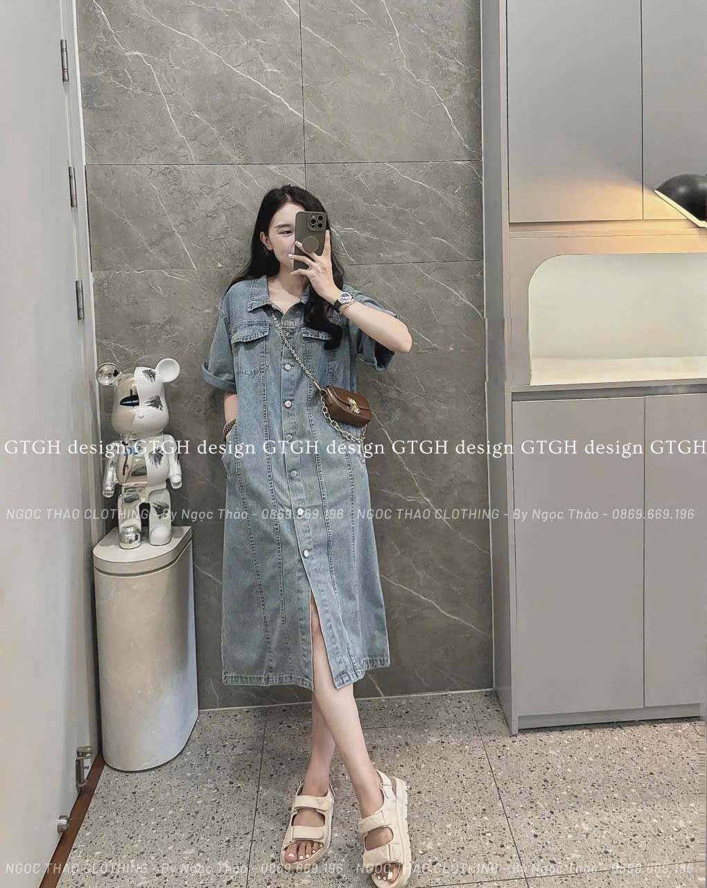 VÁY BÒ SUÔNG XANH TÚI NGỰC