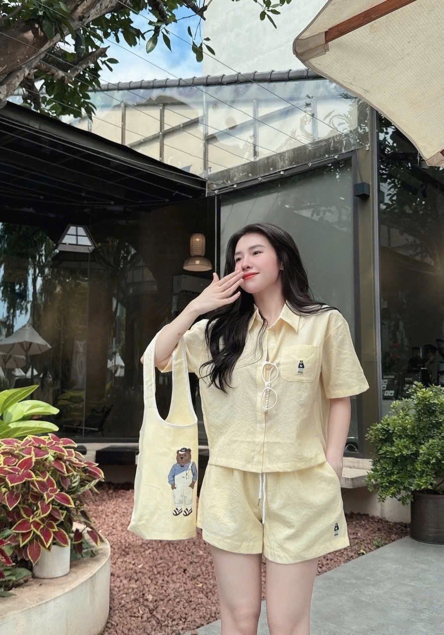 BỘ ĐÙI KẺ SƠ MI HÌNH GẤU KÈM TÚI