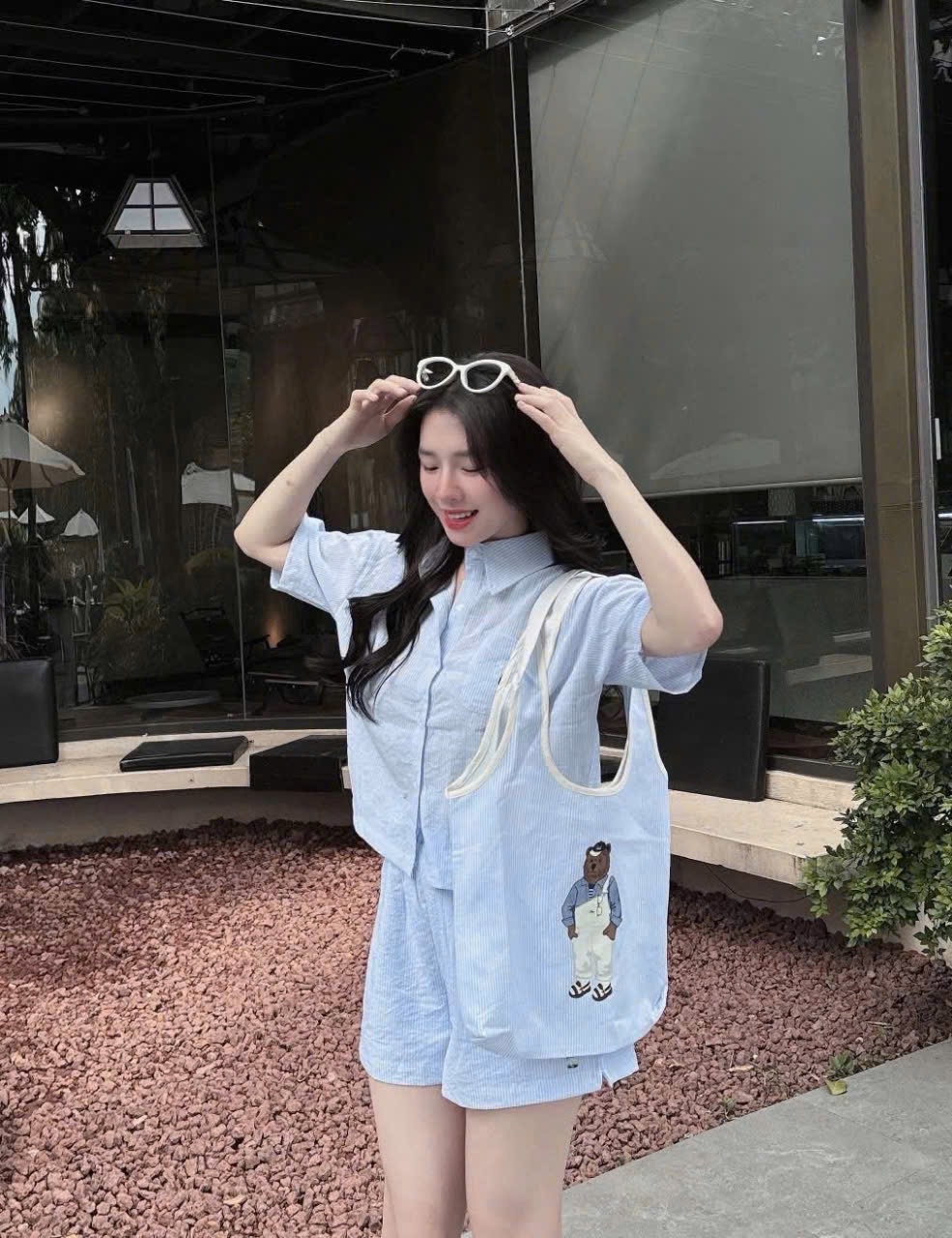 BỘ ĐÙI KẺ SƠ MI HÌNH GẤU KÈM TÚI