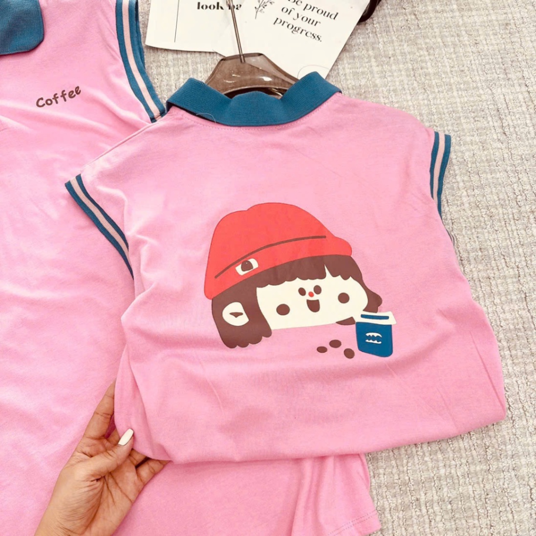 VÁY HỒNG CỔ XANH SZ ĐẠI BG