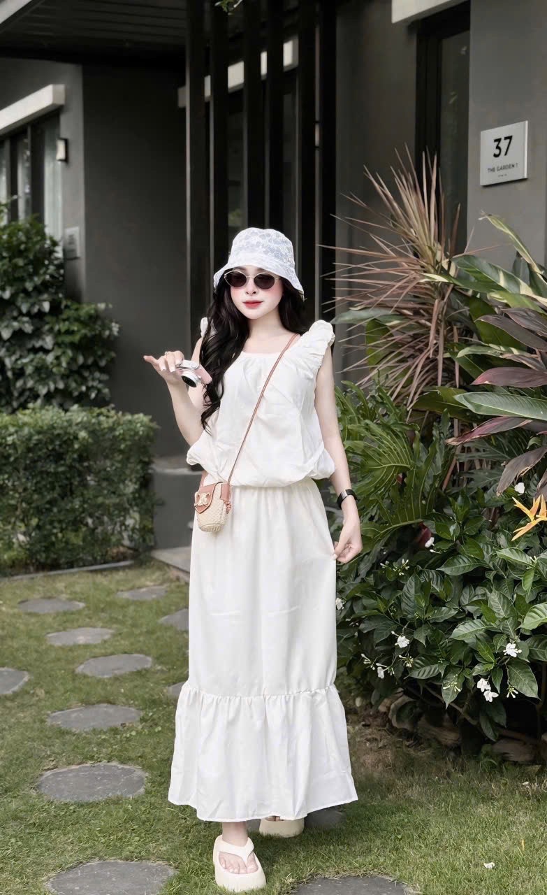 SET ÁO TRẮNG TRỄ VAI MẶC 2 KIỂU MIX CV