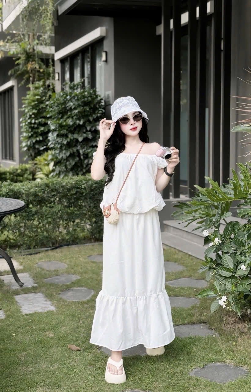 SET ÁO TRẮNG TRỄ VAI MẶC 2 KIỂU MIX CV