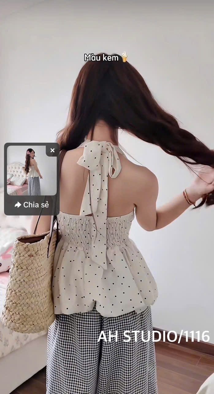 ÁO SƠ MI CHẤM BI CỔ YẾM 3 MÀU