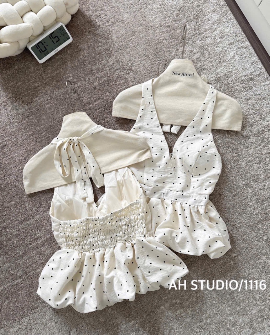 ÁO SƠ MI CHẤM BI CỔ YẾM 3 MÀU