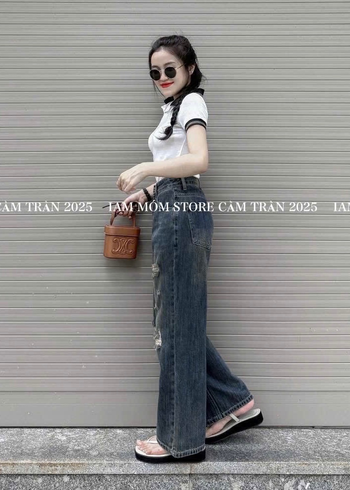 QUẦN JEAN SUÔNG XANH MÀI RÁCH 2 GỐI CT31