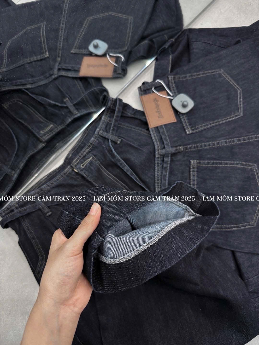 QUẦN JEAN SUÔNG XANH ĐẬM BUỘC DÂY MÁC DA M344