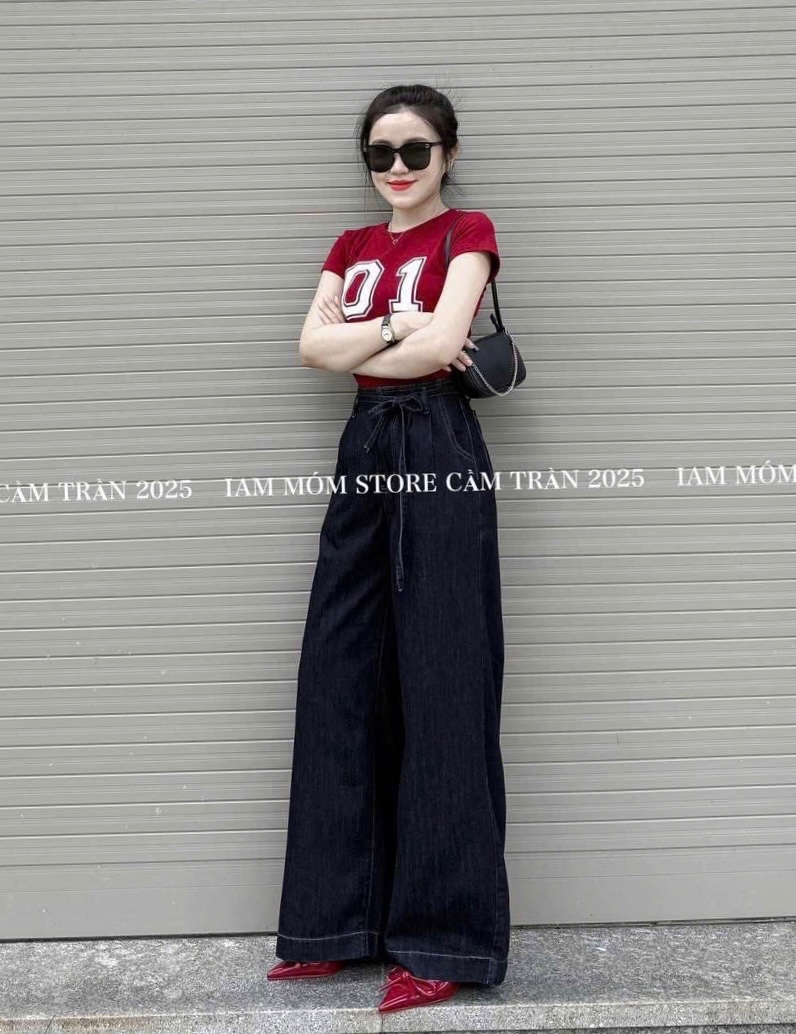QUẦN JEAN SUÔNG XANH ĐẬM BUỘC DÂY MÁC DA M344