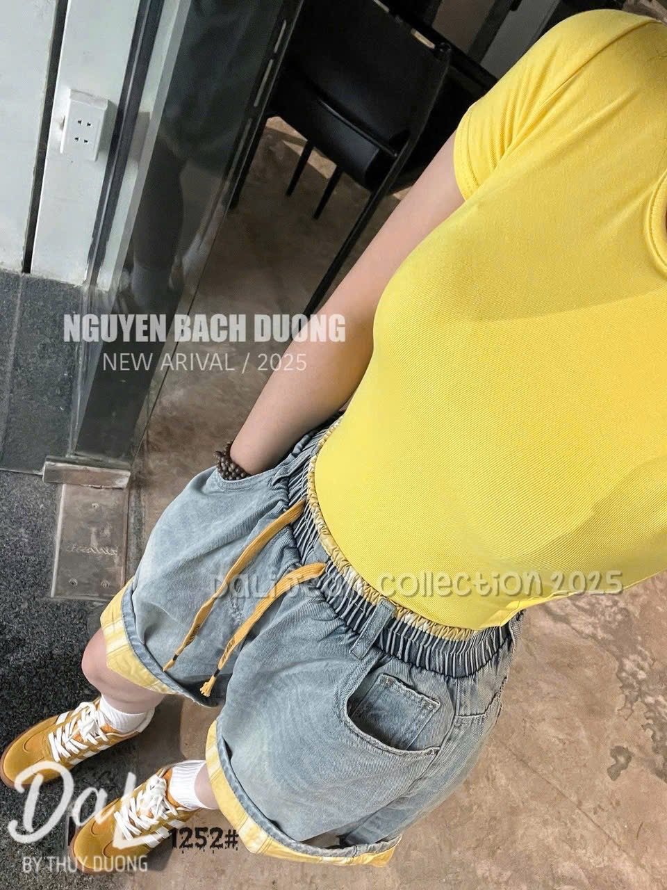 M1252 - QUẦN SOOC JEAN DÂY KẺ VÀNG XANH