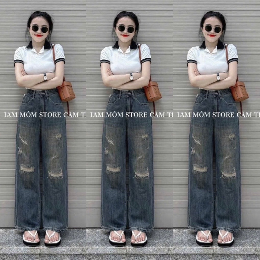 QUẦN JEAN SUÔNG XANH MÀI RÁCH 2 GỐI CT31