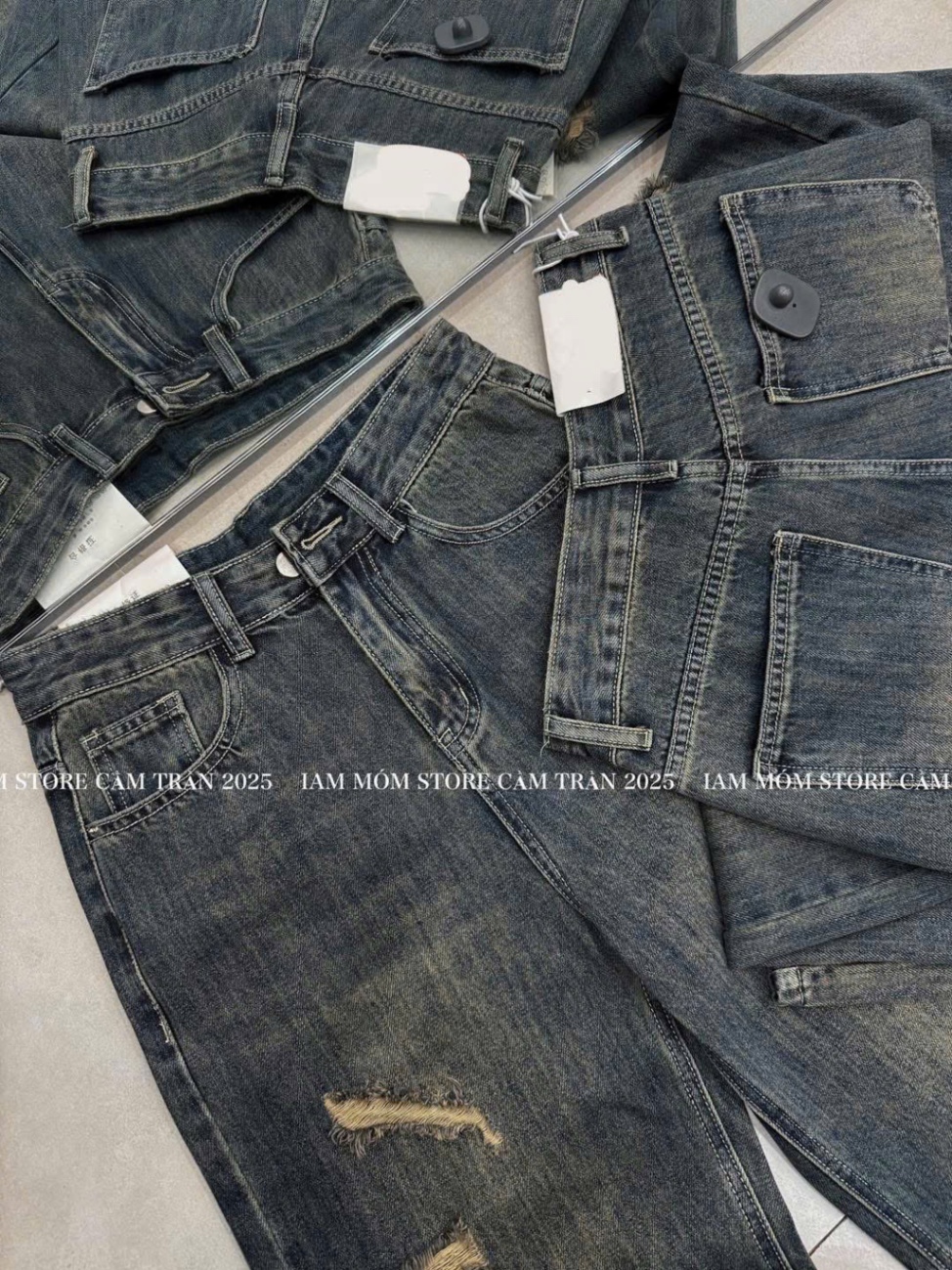 QUẦN JEAN SUÔNG XANH MÀI RÁCH 2 GỐI CT31