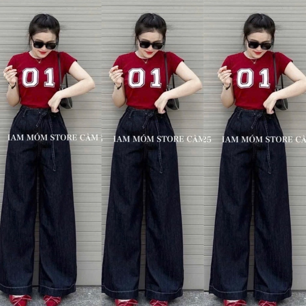 QUẦN JEAN SUÔNG XANH ĐẬM BUỘC DÂY MÁC DA M344