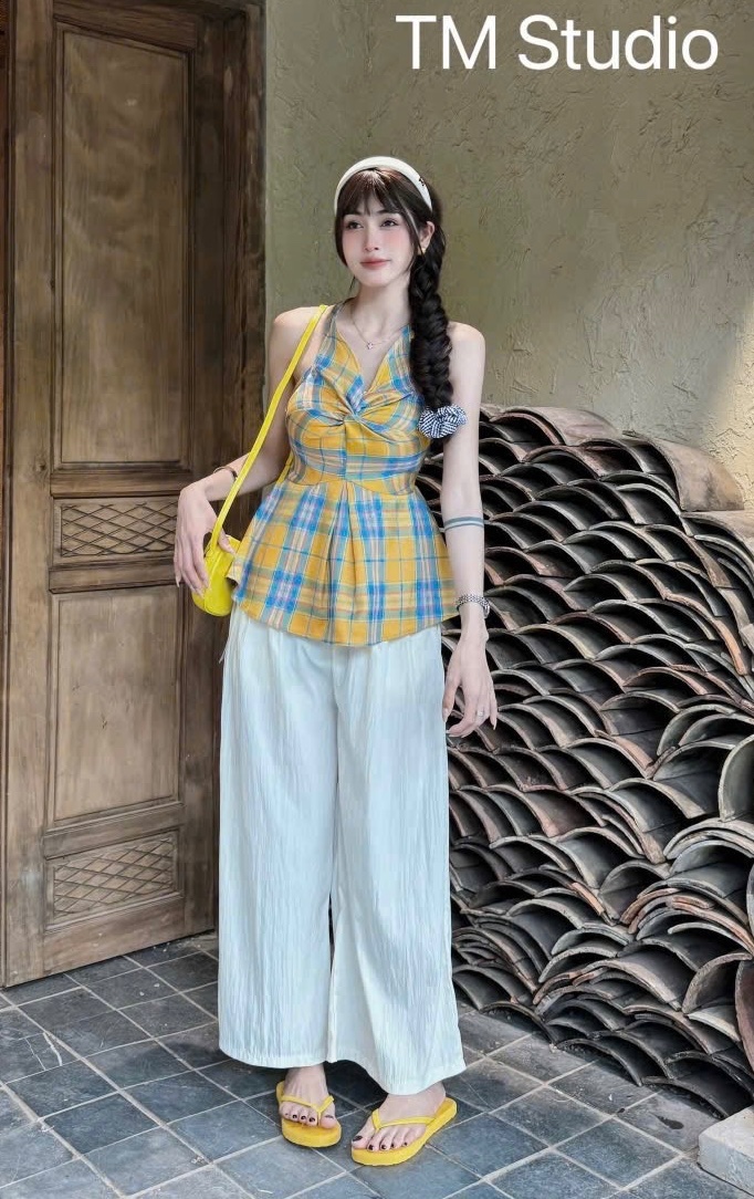 SET ÁO YẾM KẺ RÚM NGỰC QUẦN SUÔNG