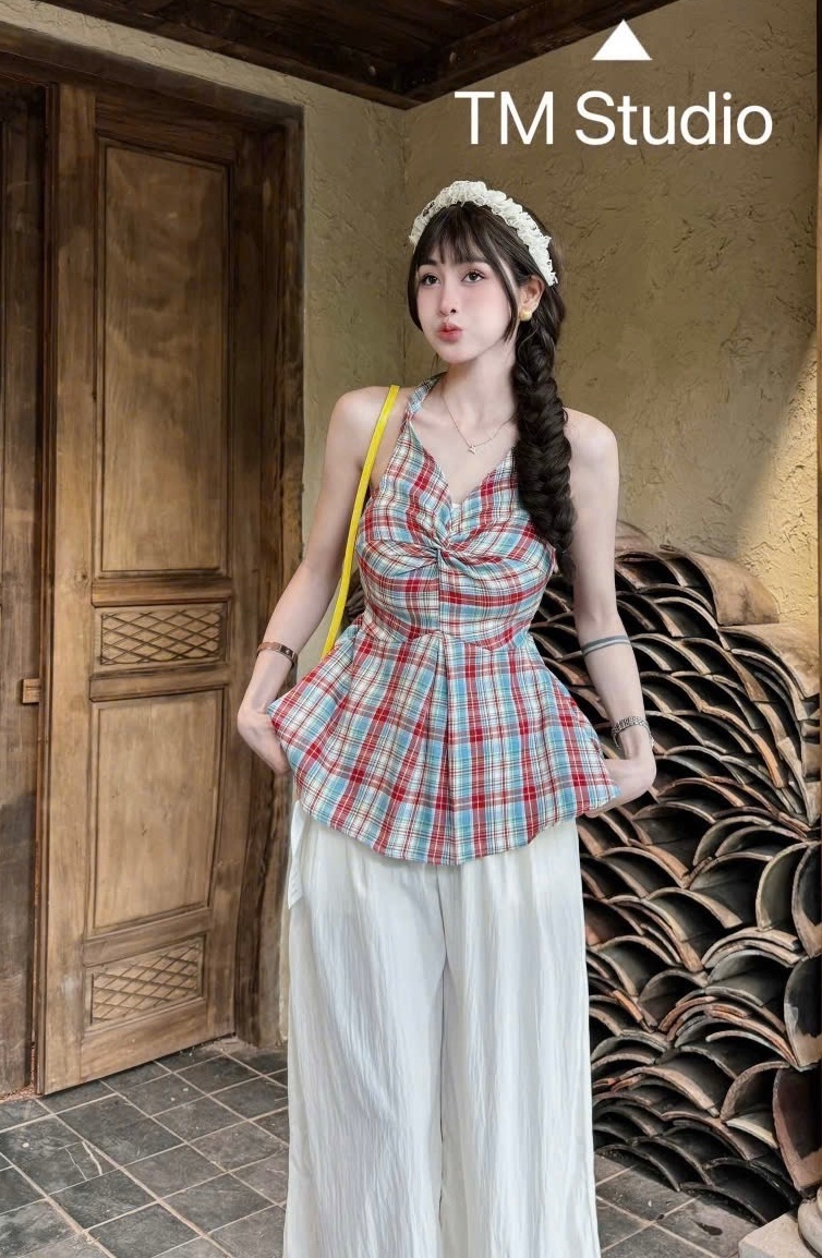 SET ÁO YẾM KẺ RÚM NGỰC QUẦN SUÔNG