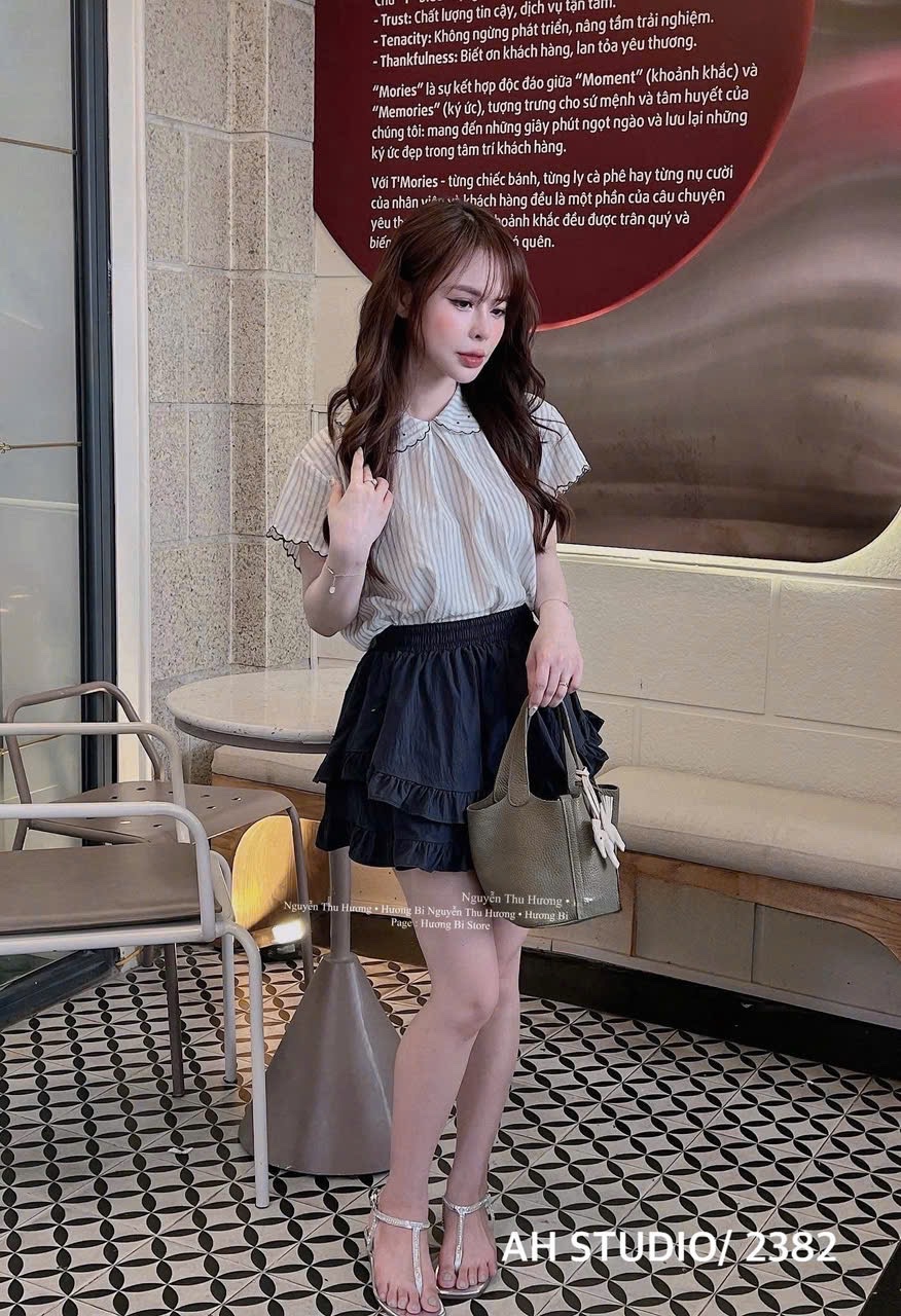 M2382 - SÉT ÁO SƠ MI KẺ CỔ SEN MIX CV TẦNG