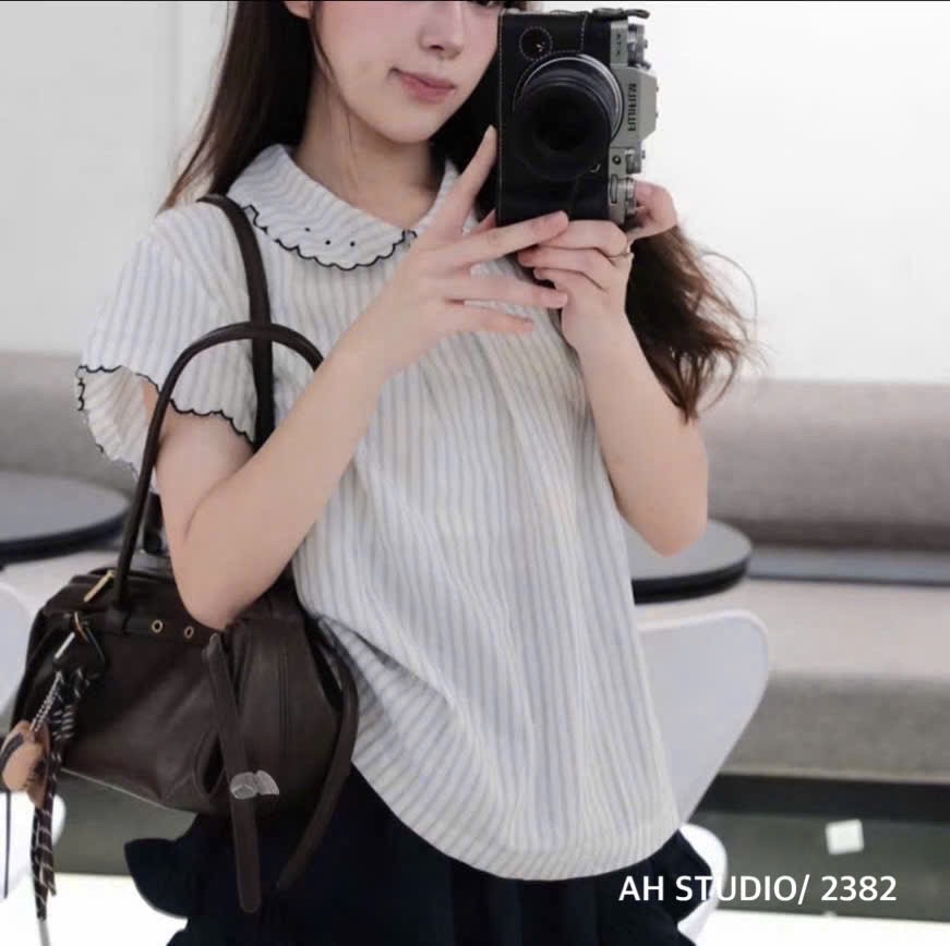 M2382 - SÉT ÁO SƠ MI KẺ CỔ SEN MIX CV TẦNG