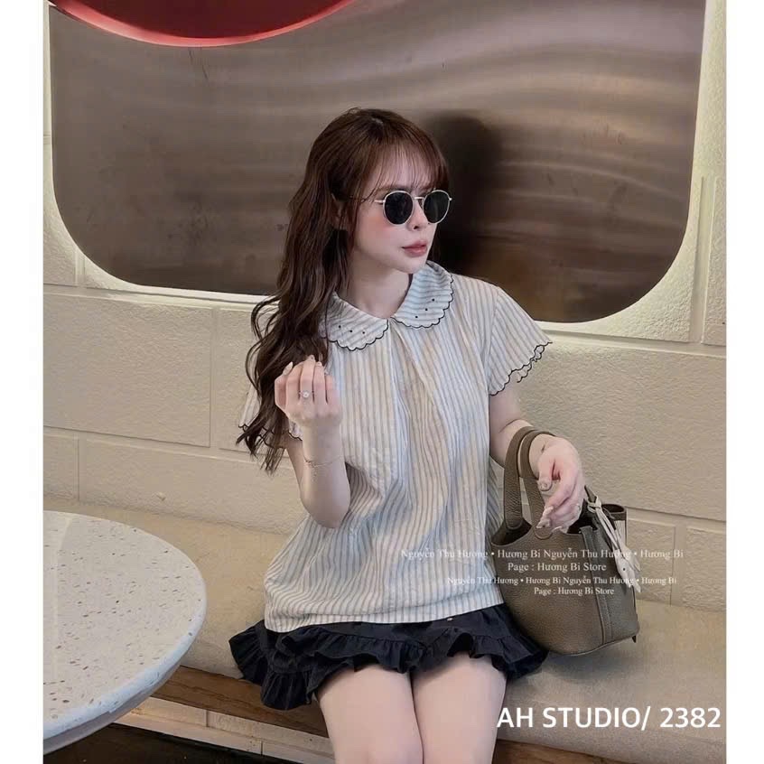 M2382 - SÉT ÁO SƠ MI KẺ CỔ SEN MIX CV TẦNG